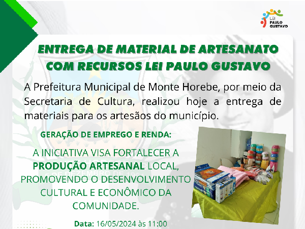 Prefeitura de Monte Horebe fortalece o Artesanato Local com doação de materiais.