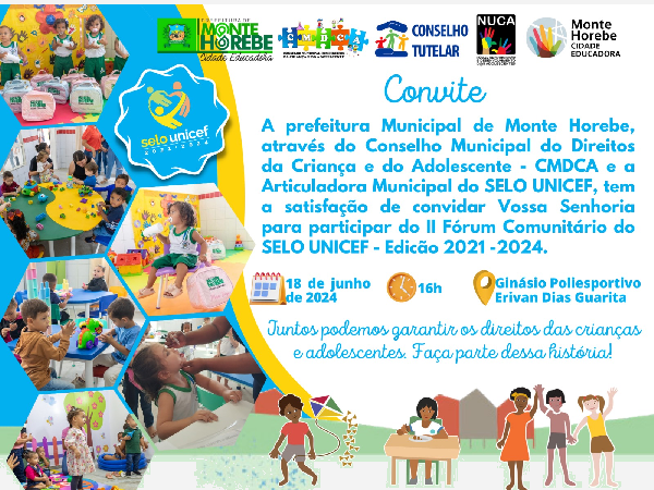 Convite - II Fórum Comunitário do SELO UNICEF - Edição 2021-2024 (18/06/2024)